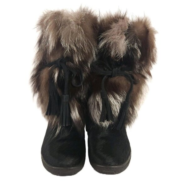 Pajar Fox Trot Winter Fur Boot Size 38 US 7.5 Womens Black Silver $620 - Picture 2 of 9